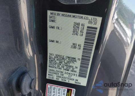 2011 Nissan Altima 2.5 S z USA, uszkodzony, nr VIN 1N4AL2EP2BC104591